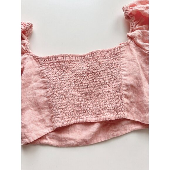 Aritzia WILFRED Wander Coral Linen Cropped Puff Sleeve Bustier Blouse, Size M - Picture 6 of 14